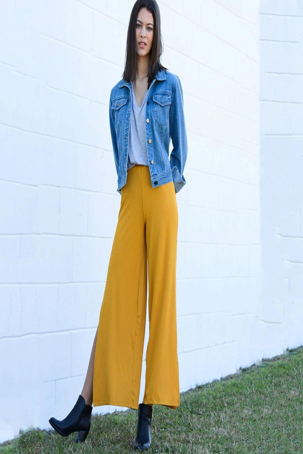 Ribbed-Knit Wide-Leg Side-Slit Pant