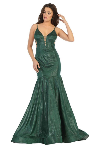 Emerald Metallic Fit & Flare Formal Long Dress