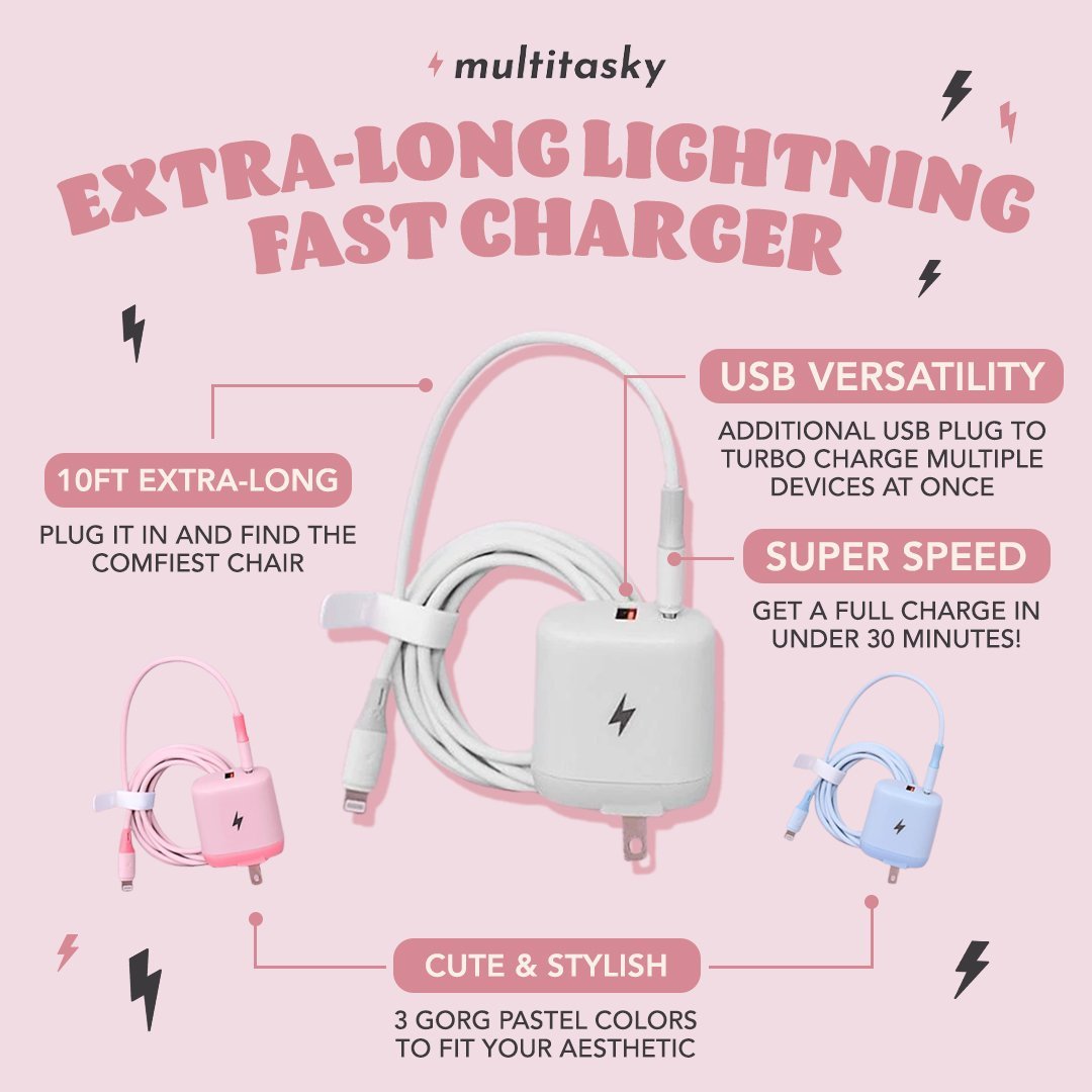 Extra-Long Lightning Phone Charger - Super Fast IPhone Charger (10 Ft)