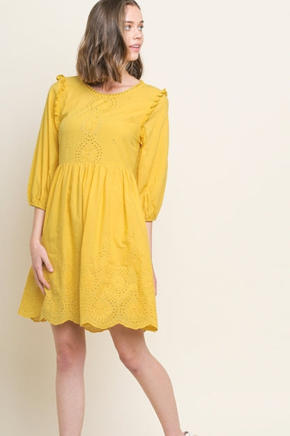 Eyelet Lace Puff Sleeve Dress