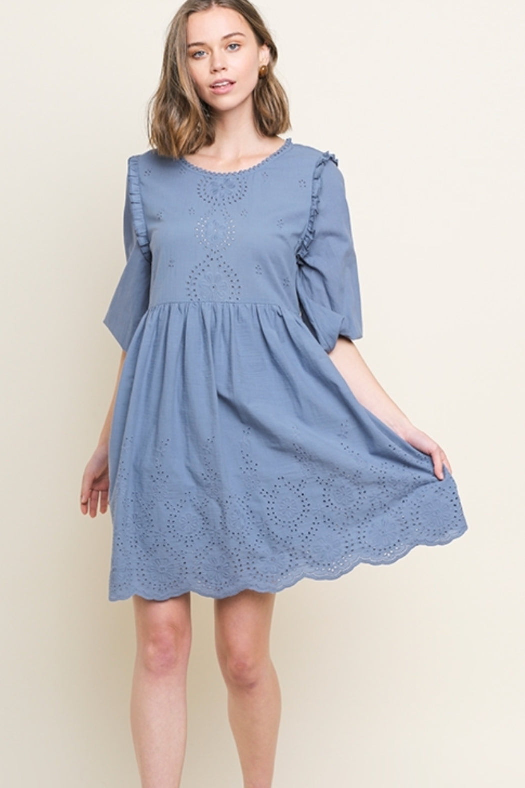 Eyelet Lace Puff Sleeve Dress