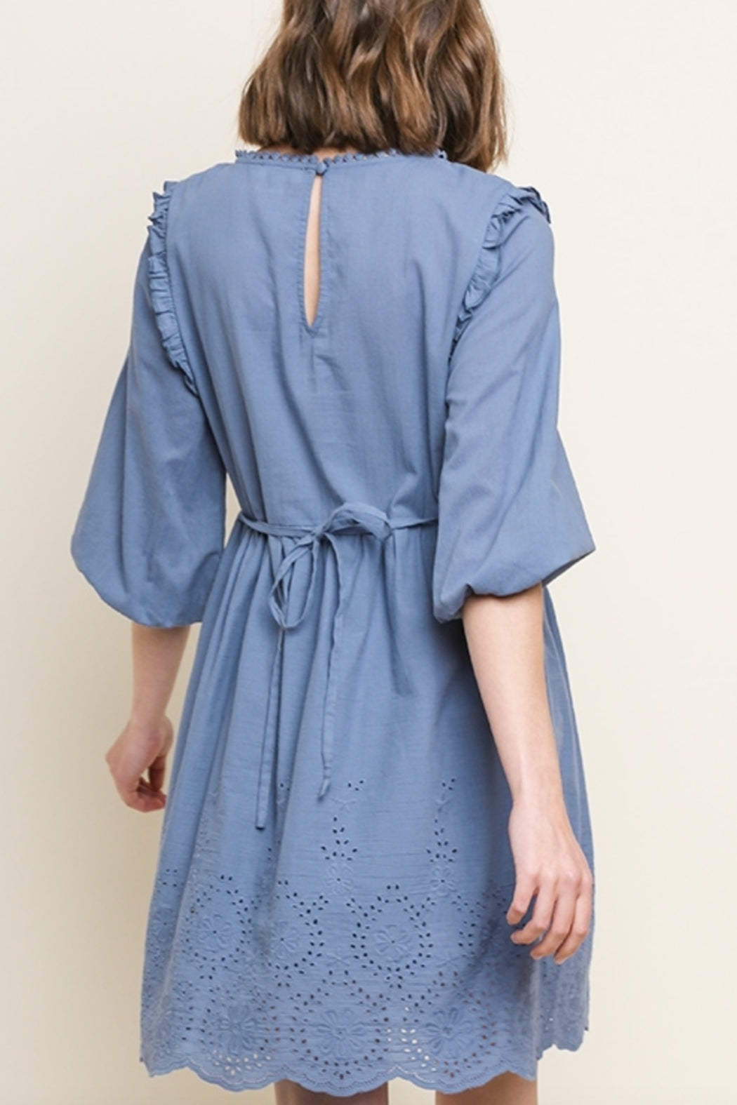 Eyelet Lace Puff Sleeve Dress