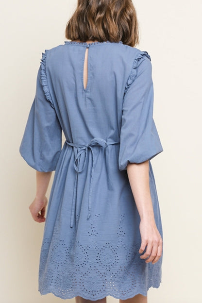 Eyelet Lace Puff Sleeve Dress