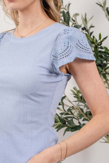 Eyelit Contrast Sleeve Top