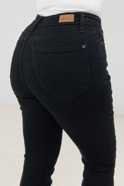 Judy Blue High Waist "Control Top" With Shark Hem & Back Shield Pkt Skinny Jeans