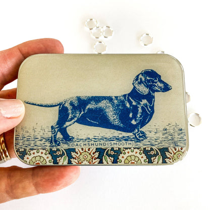 Dachshund notions tin, stitch marker tin: Small