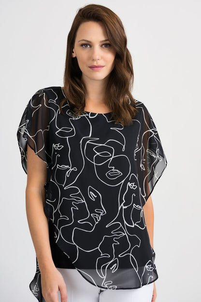 Face Time Overlay Top, Black/Vanilla