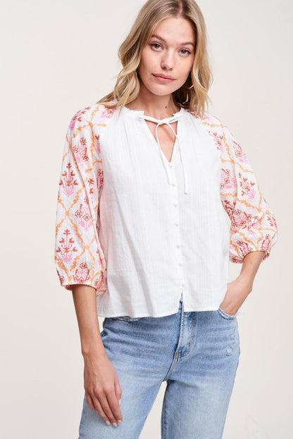 Embroidered Sleeve Top