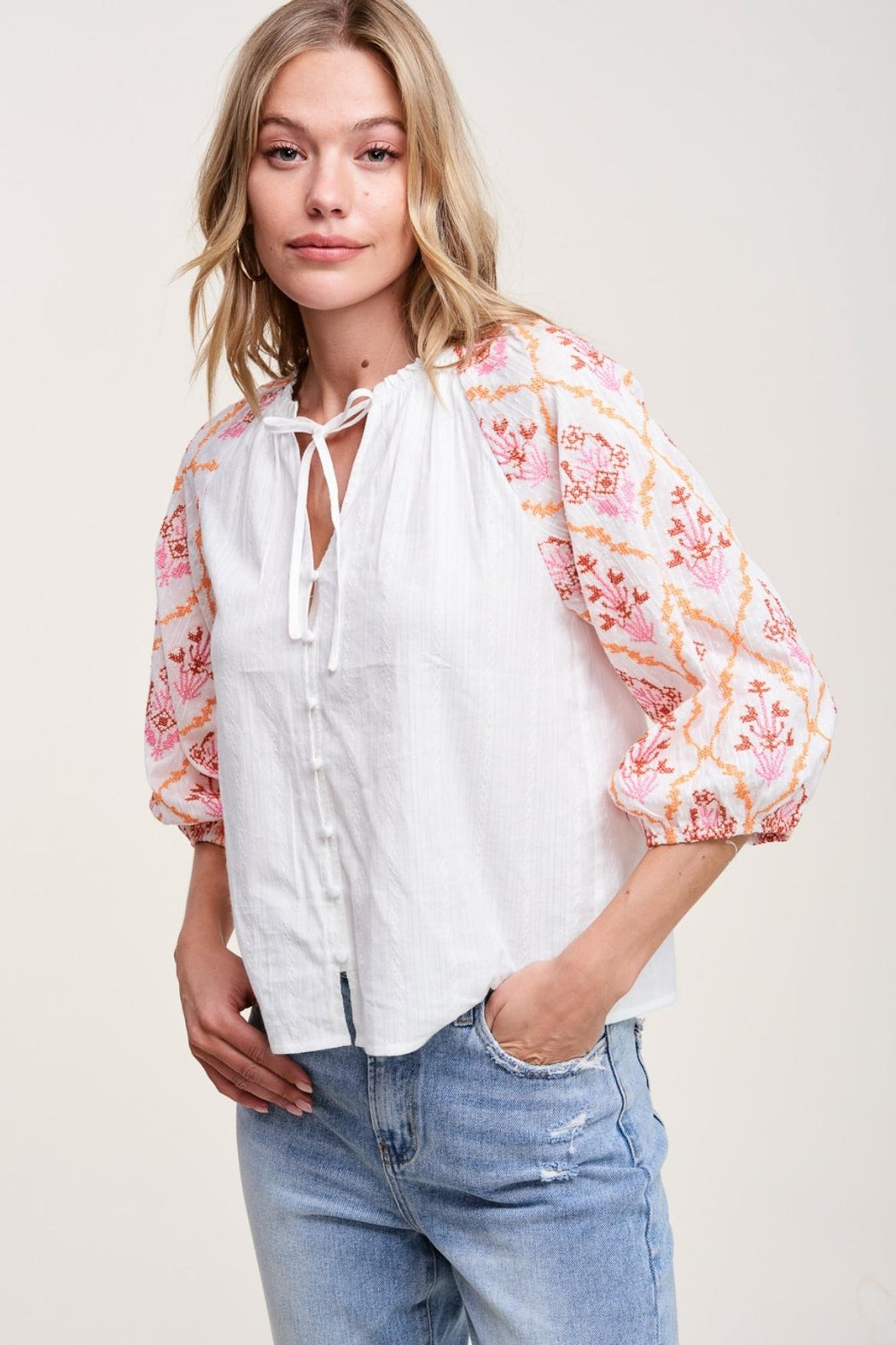 Embroidered Sleeve Top