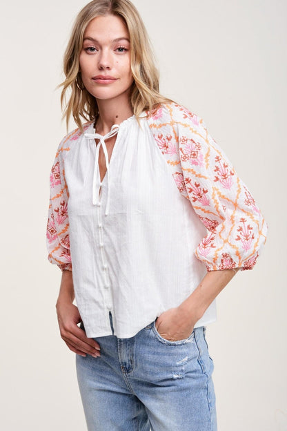 Embroidered Sleeve Top