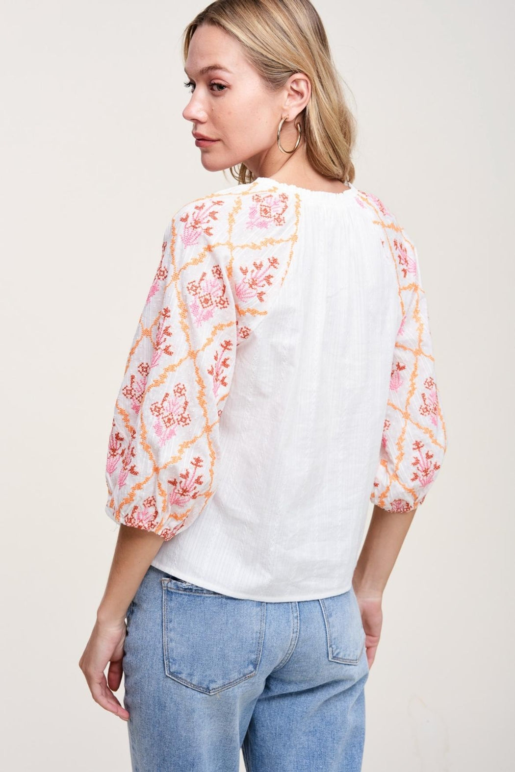 Embroidered Sleeve Top