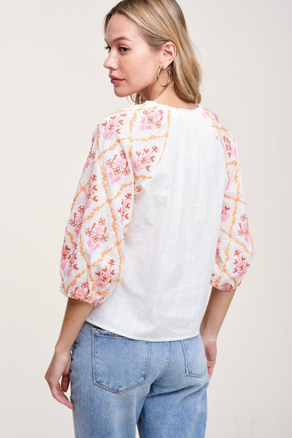 Embroidered Sleeve Top