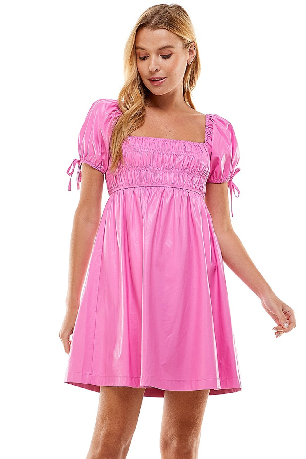 Faux Leather Smocked Dress