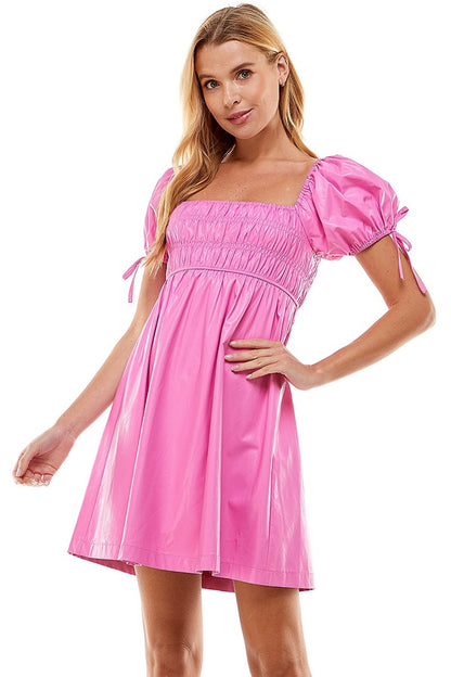 Faux Leather Smocked Dress