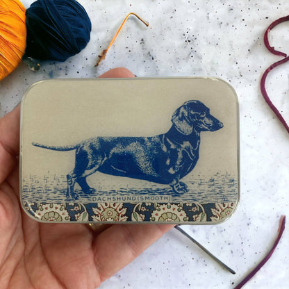 Dachshund notions tin, stitch marker tin: Small