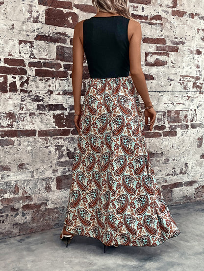 Paisley Scoop Neck Sleeveless Maxi Dress