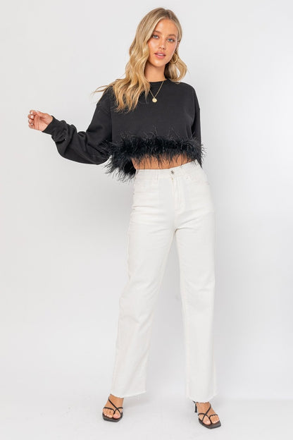 Feather Trim Sweatshirt