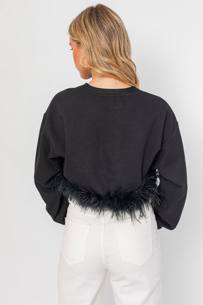 Feather Trim Sweatshirt