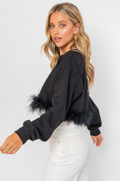Feather Trim Sweatshirt