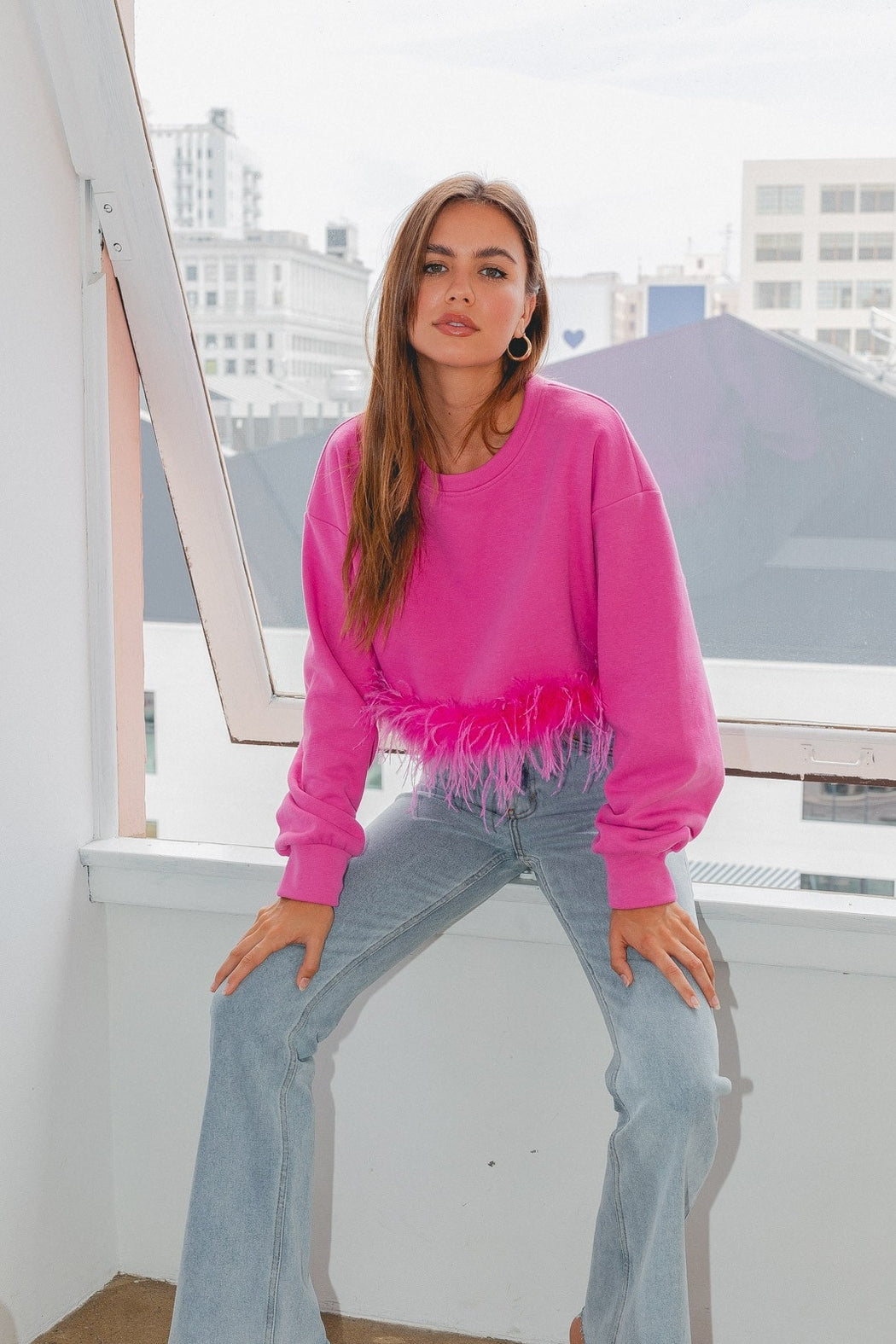 Feather Trim Sweatshirt