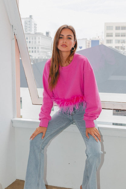 Feather Trim Sweatshirt
