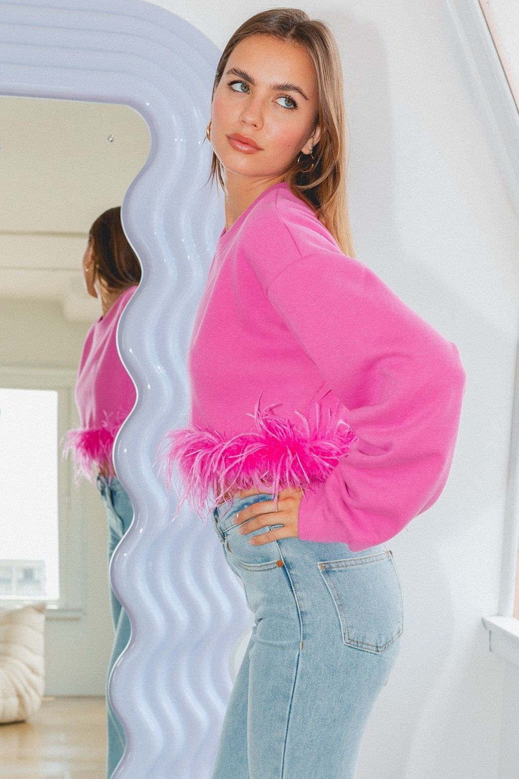 Feather Trim Sweatshirt