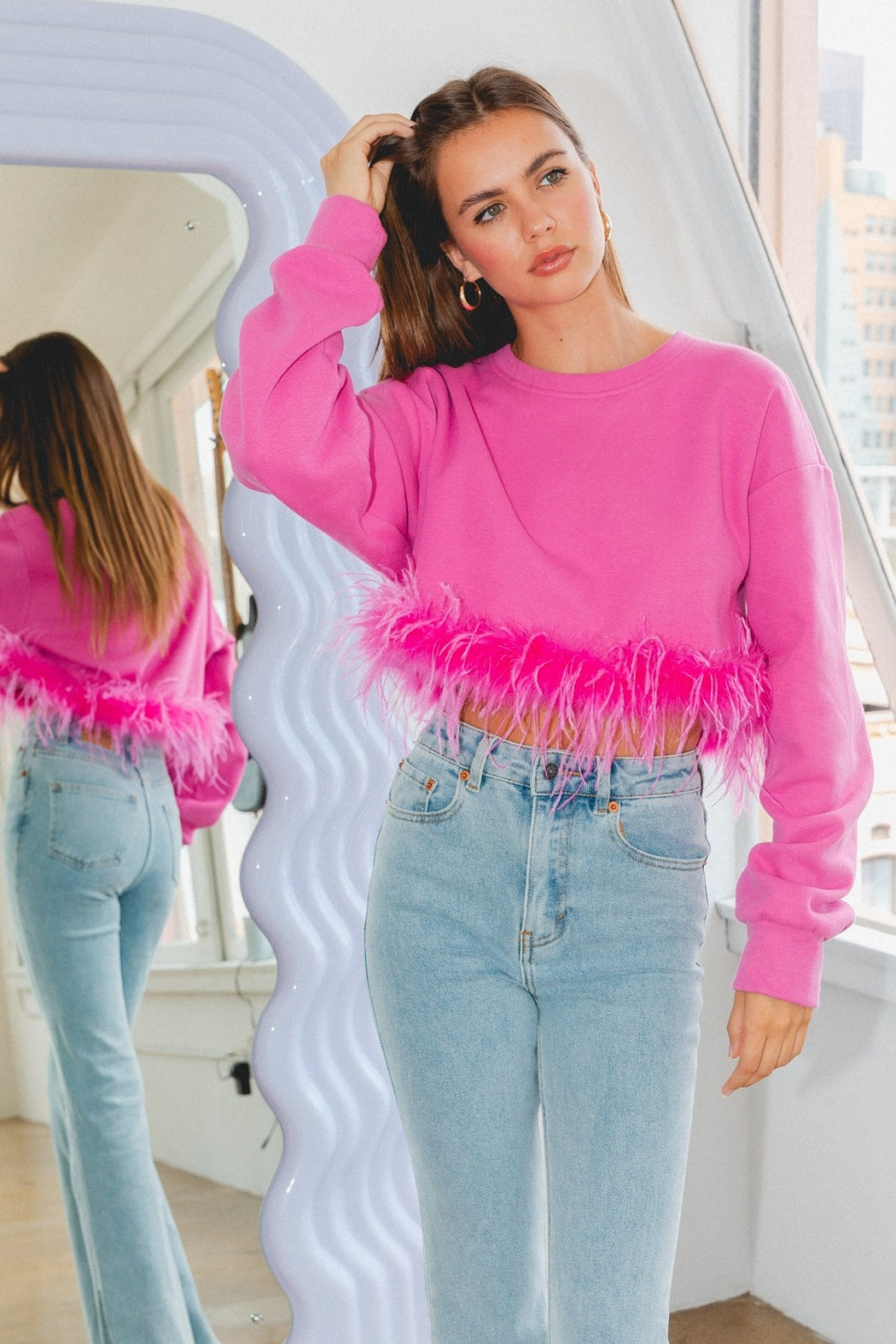 Feather Trim Sweatshirt