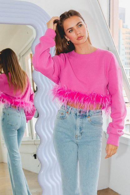 Feather Trim Sweatshirt