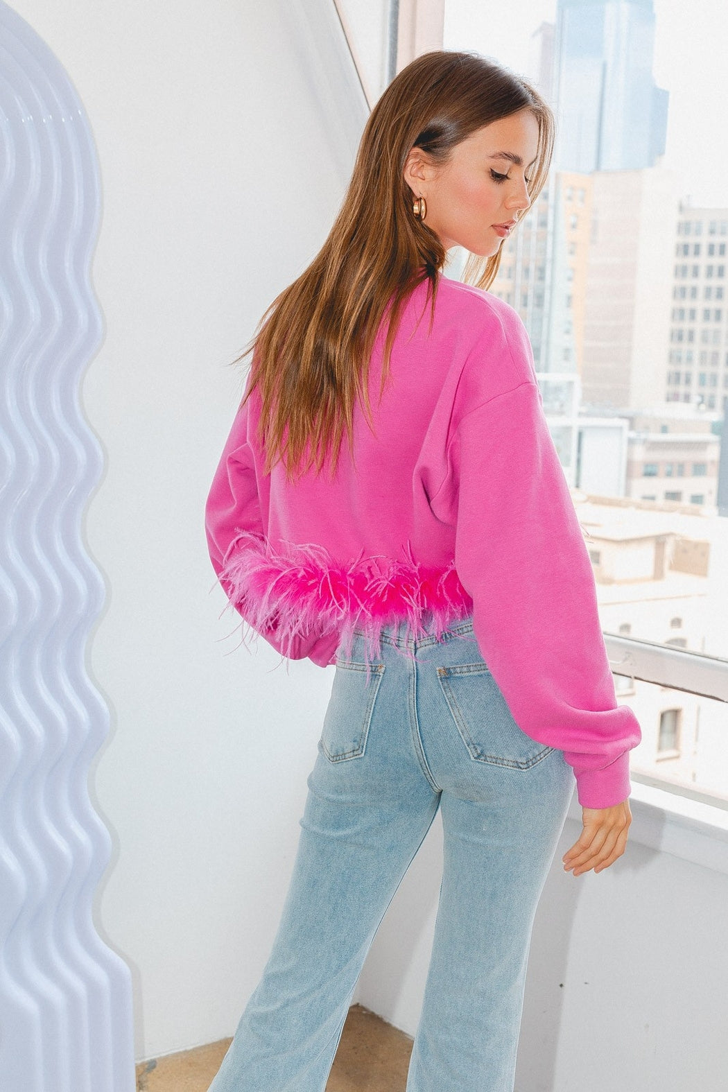 Feather Trim Sweatshirt