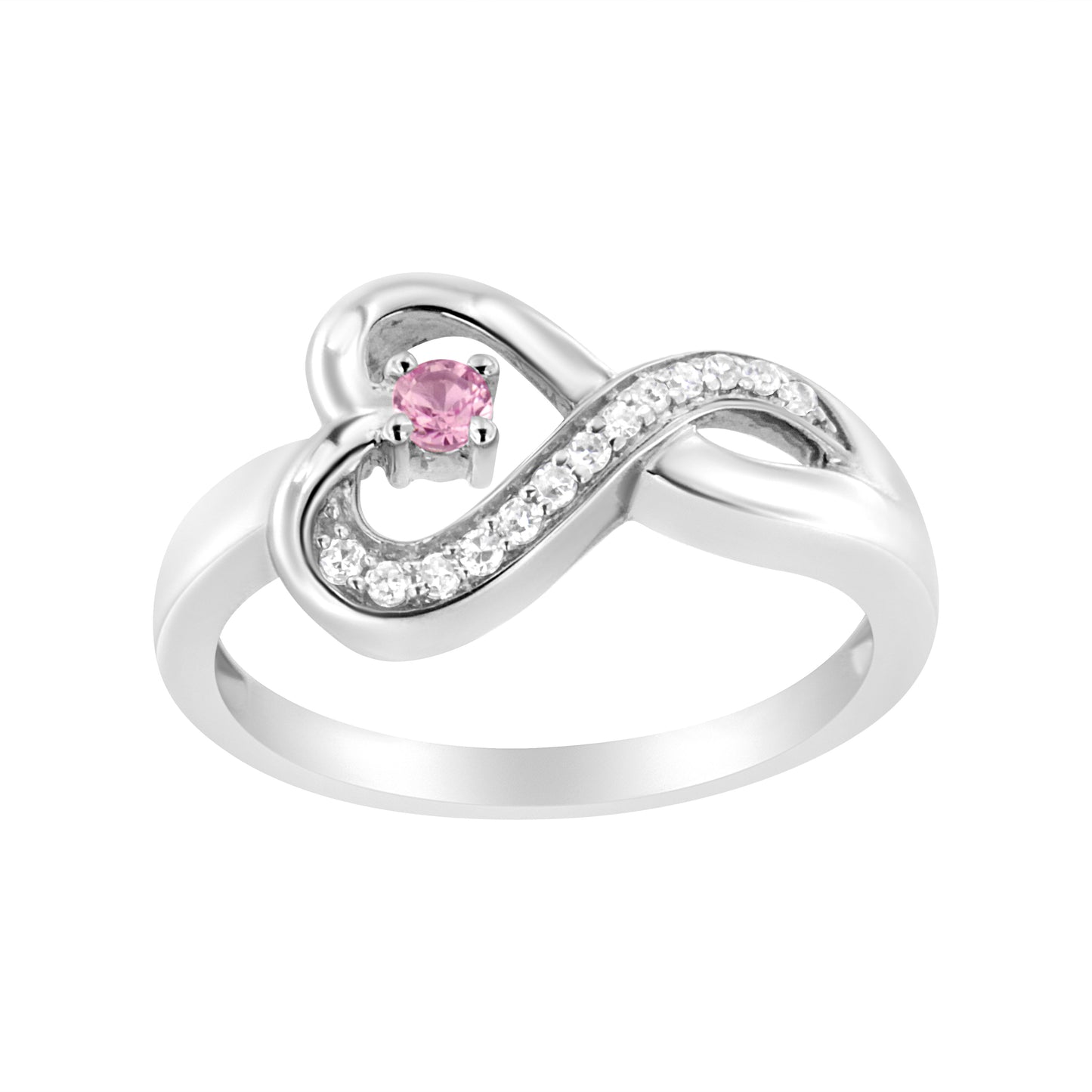 .925 Sterling Silver Diamond Accent And Created Pink Sapphire Halo Heart Promise Ring (H-I Color, Si1-Si2 Clarity) - Size 7