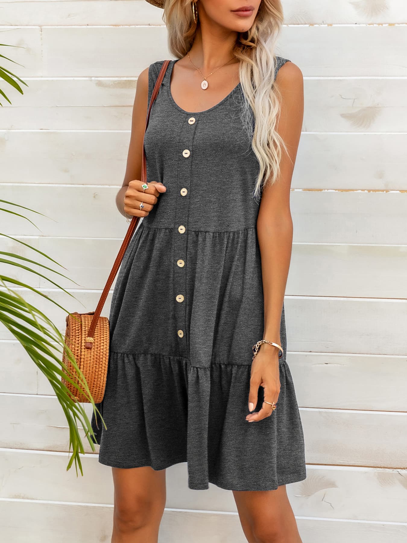 Round Neck Sleeveless Tiered Dress