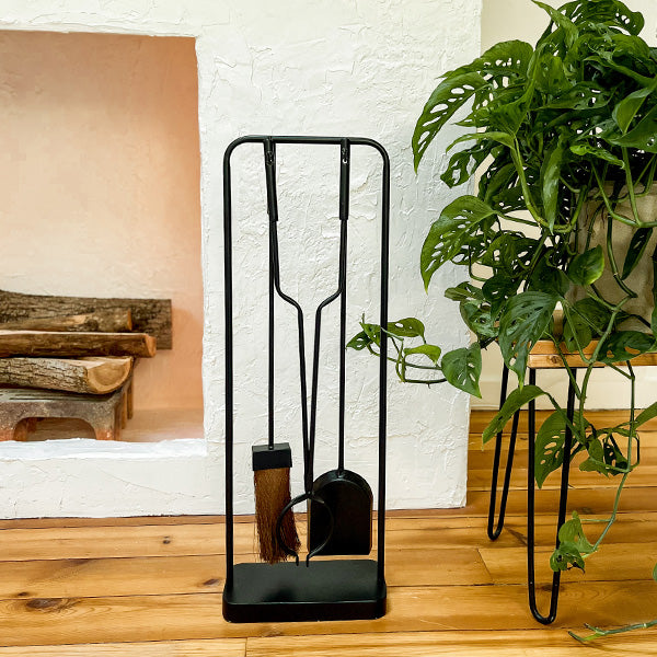 Black Iron Fireplace Tool Set with Shovel Brush Tongs