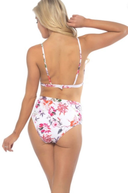 Floral Print on White Two-Piece Swimsuit
