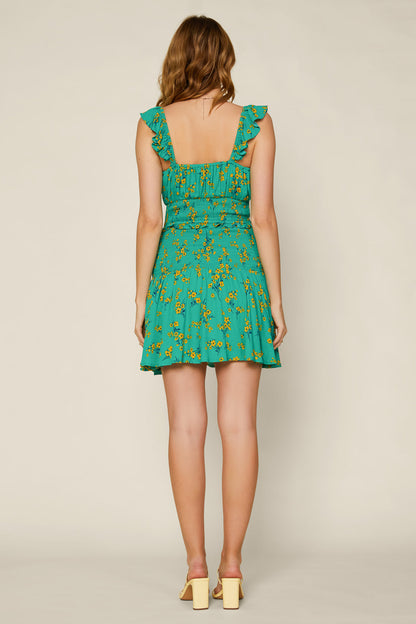 FLORAL SMOCK MINI DRESS