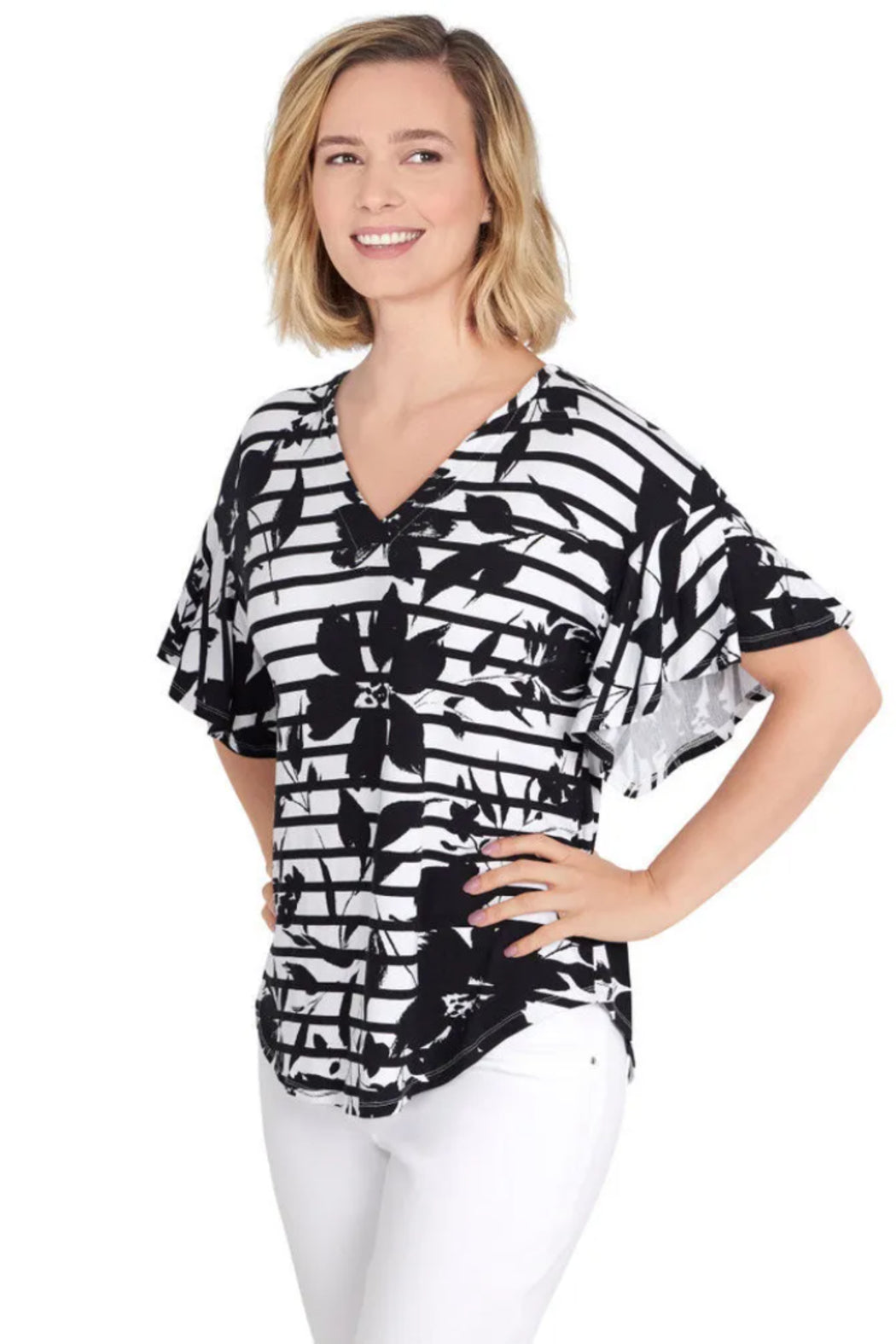 Floral Stripe Print Knit Top