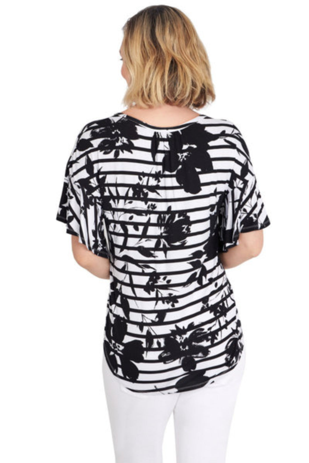 Floral Stripe Print Knit Top