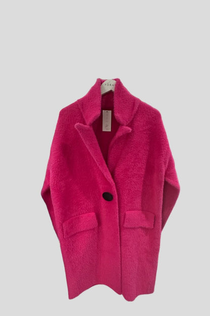 Hot Pink Fuzzy Mid Length Coat