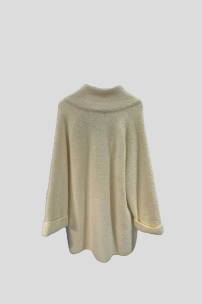 Ivory Fuzzy Mid Length Coat