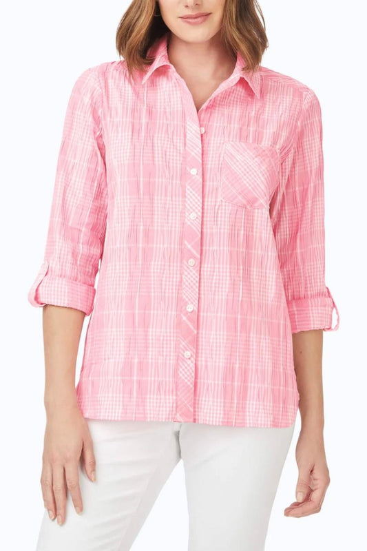 Pink Beach Crinkle Plaid Shirt