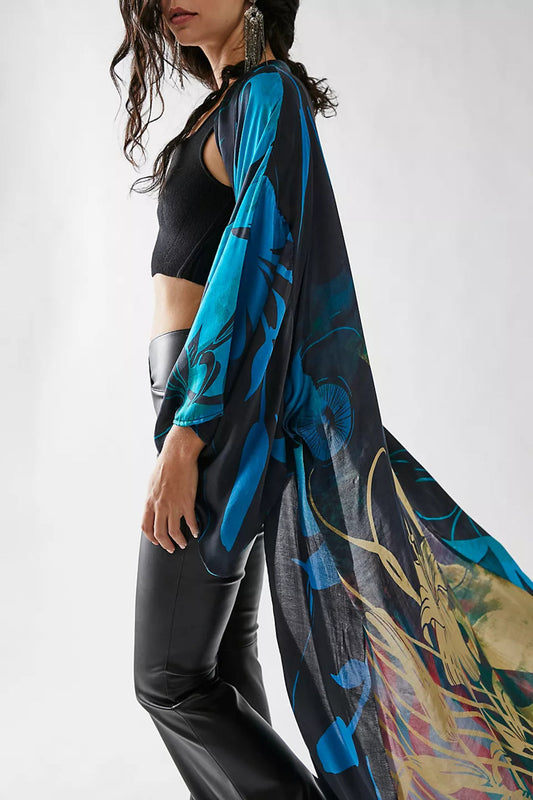 Moody Blooms Maxi Kimono