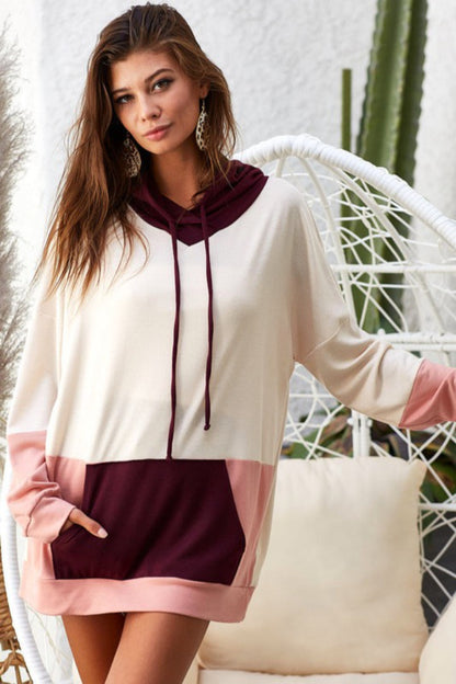 French Terry Color Block Hoodie Top