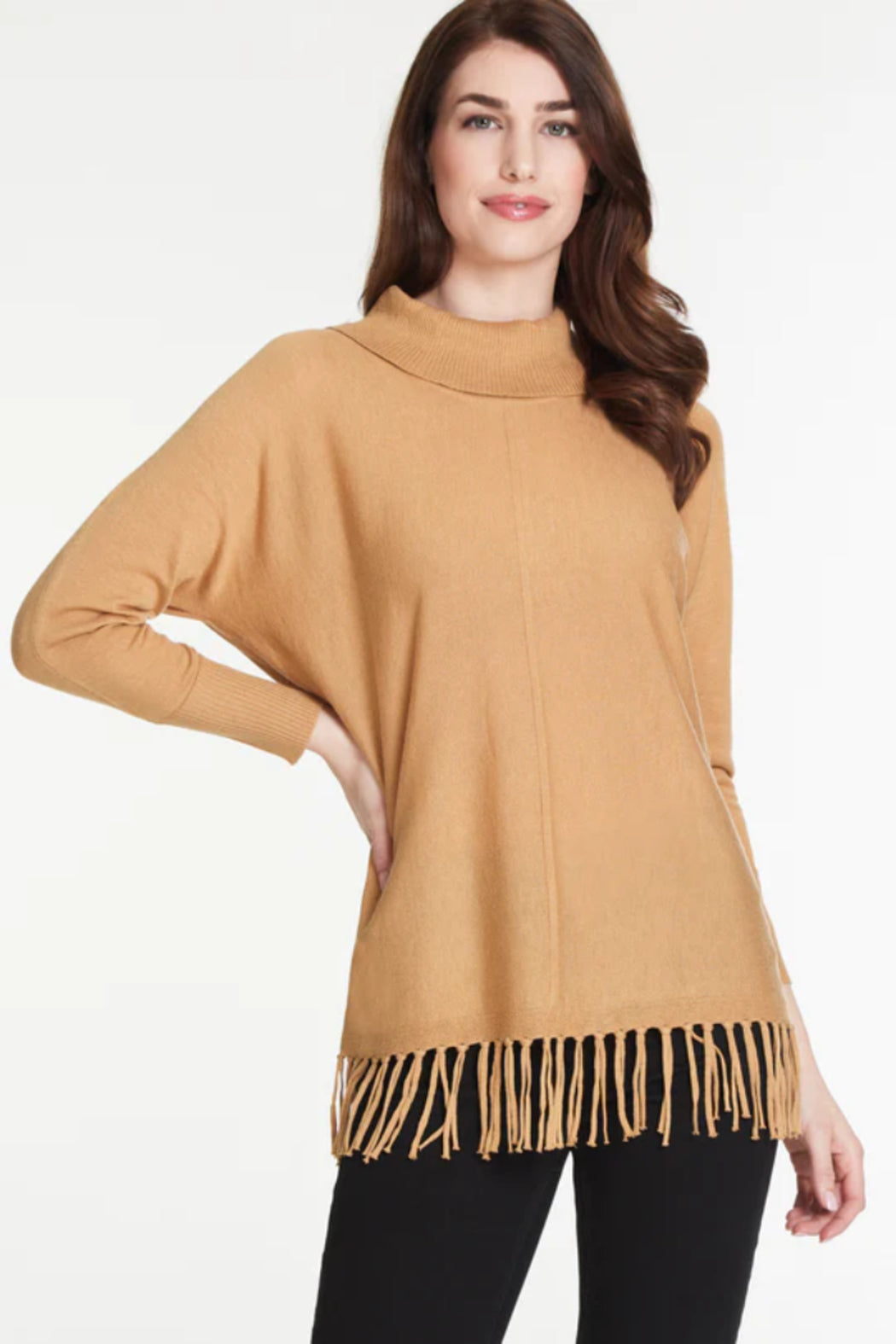 Fringe Cowl Neck Sweater