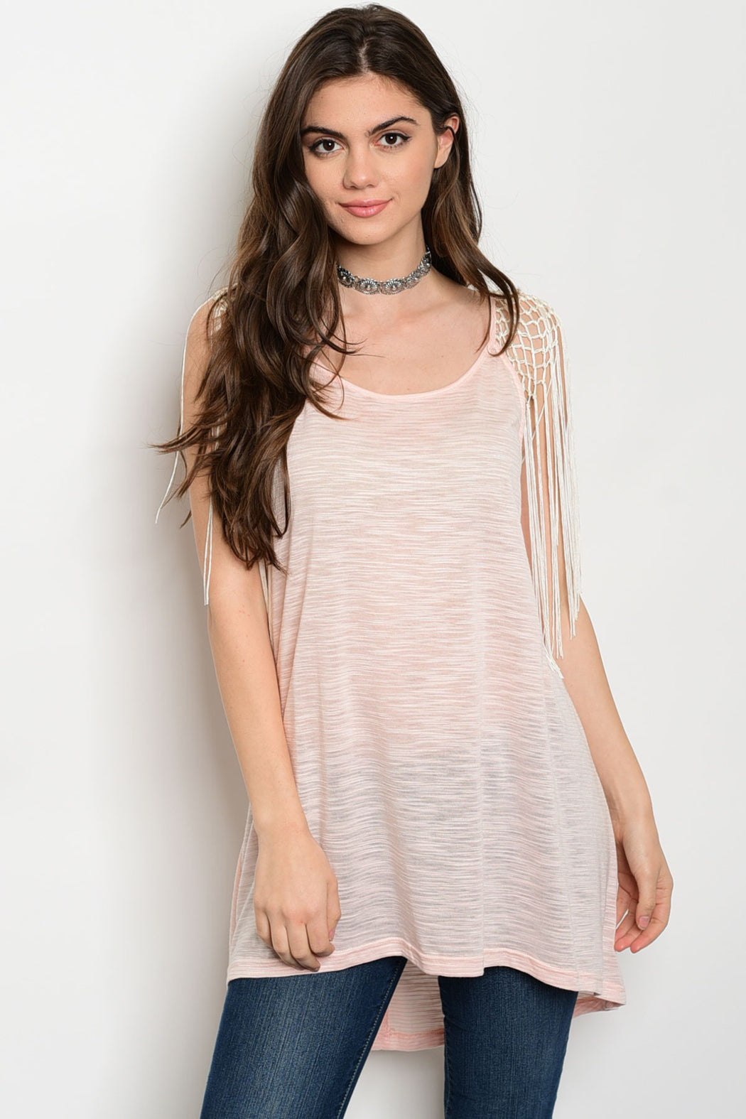 Fringe Mesh Tunic Top