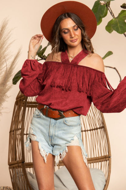 Fringed Off Shoulder Top