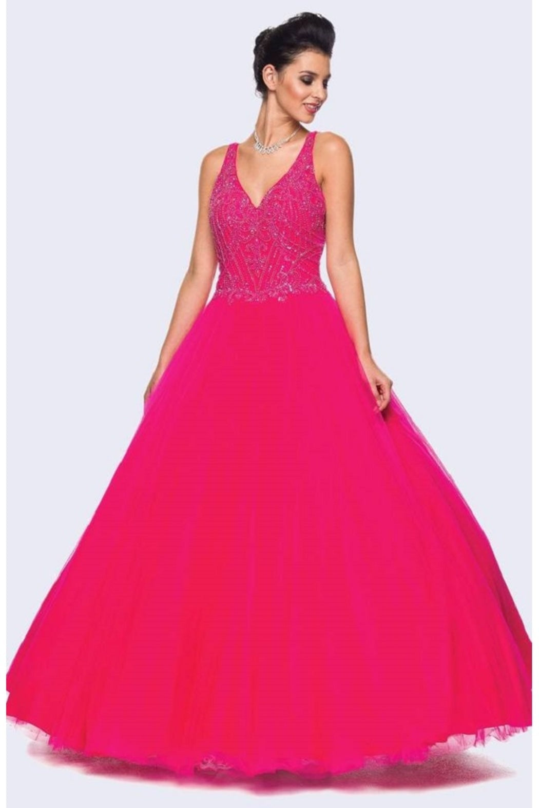 Fuchsia Beaded Formal Ball Gown