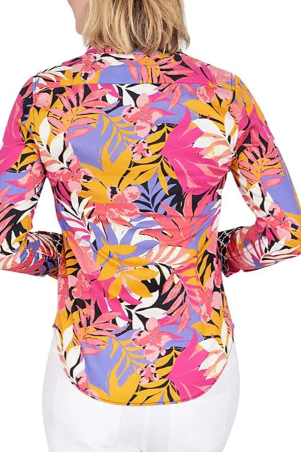 Fun Fern Print Woven Button Down Collar Long Sleeve Button Front Shirt