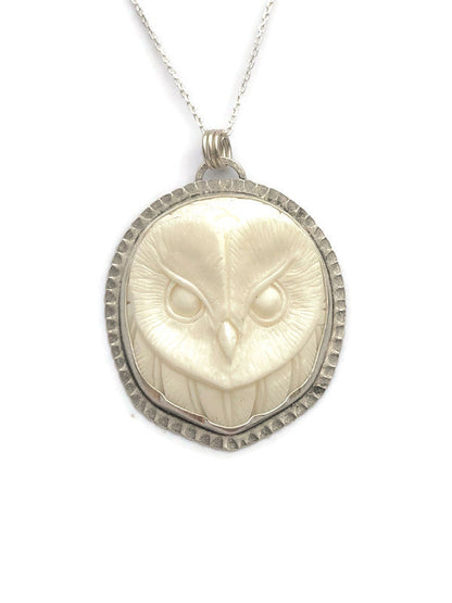 Carved Snowy Owl Face Necklace
