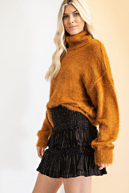 Fuzzy Knit Turtleneck Sweater