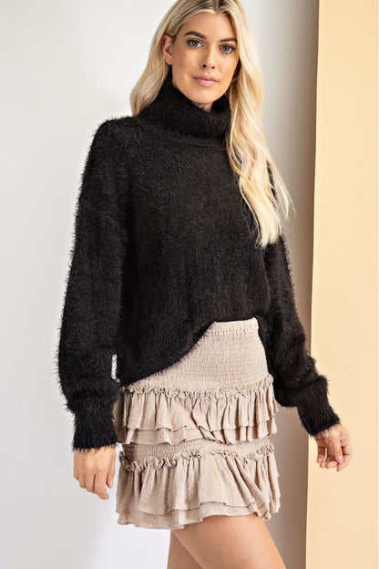 Fuzzy Knit Turtleneck Sweater