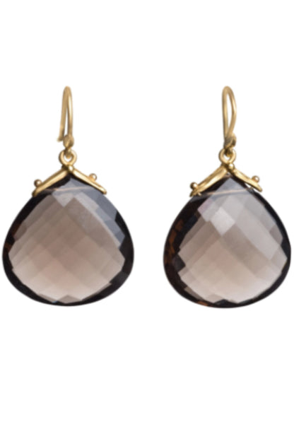 Gabrielle Sanchez Flat Faceted Smoky Quartz Teardrop Earring 20x20mm,18k